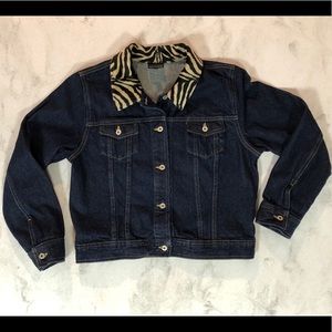 EUC Karen Kane Zebra Collar Denim Jacket Petite L